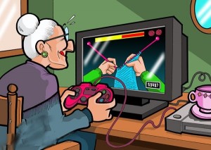 abuela jugando a consola
